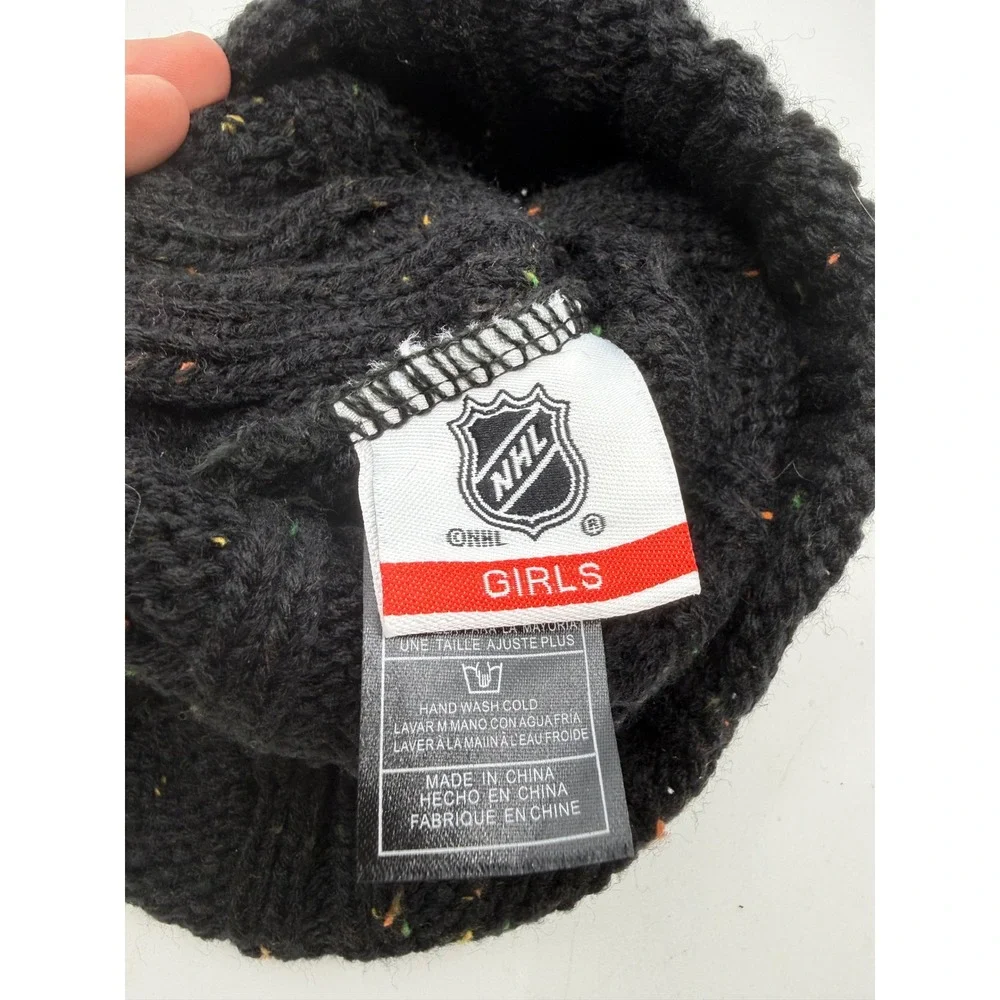 NHL Pittsburgh Penguins Girls Black Pink Cable Knit Pom Beanie Hat One Size Kid